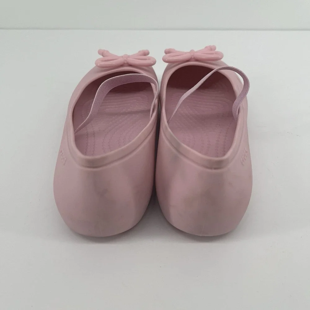 Crocs Girls Pink Mary Jane Ballet Flats Bow Slip On Shoes Kids Size 13 C13